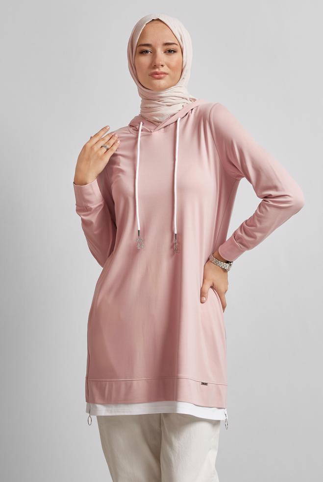 Hijab clothing POWDER HOODED TRACKSUIT TUNIC 45630 - ALVİNA
