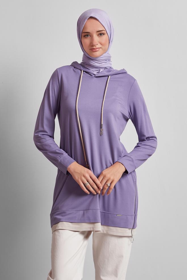 Hijab clothing PURPLE HOODED TRACKSUIT TUNIC 45630 - ALVİNA