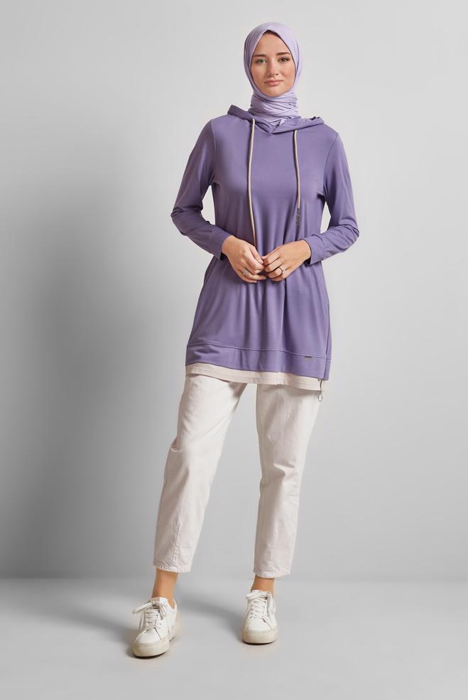 Hijab clothing PURPLE HOODED TRACKSUIT TUNIC 45630 - ALVİNA