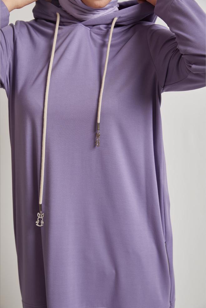 Hijab clothing PURPLE HOODED TRACKSUIT TUNIC 45630 - ALVİNA