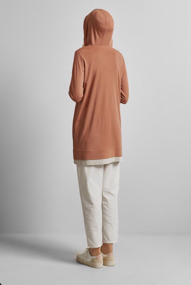 Hijab-Kleidung BRAUN KAPUZEN-TRAININGSANZUG-TUNIKA 45630 - ALVİNA