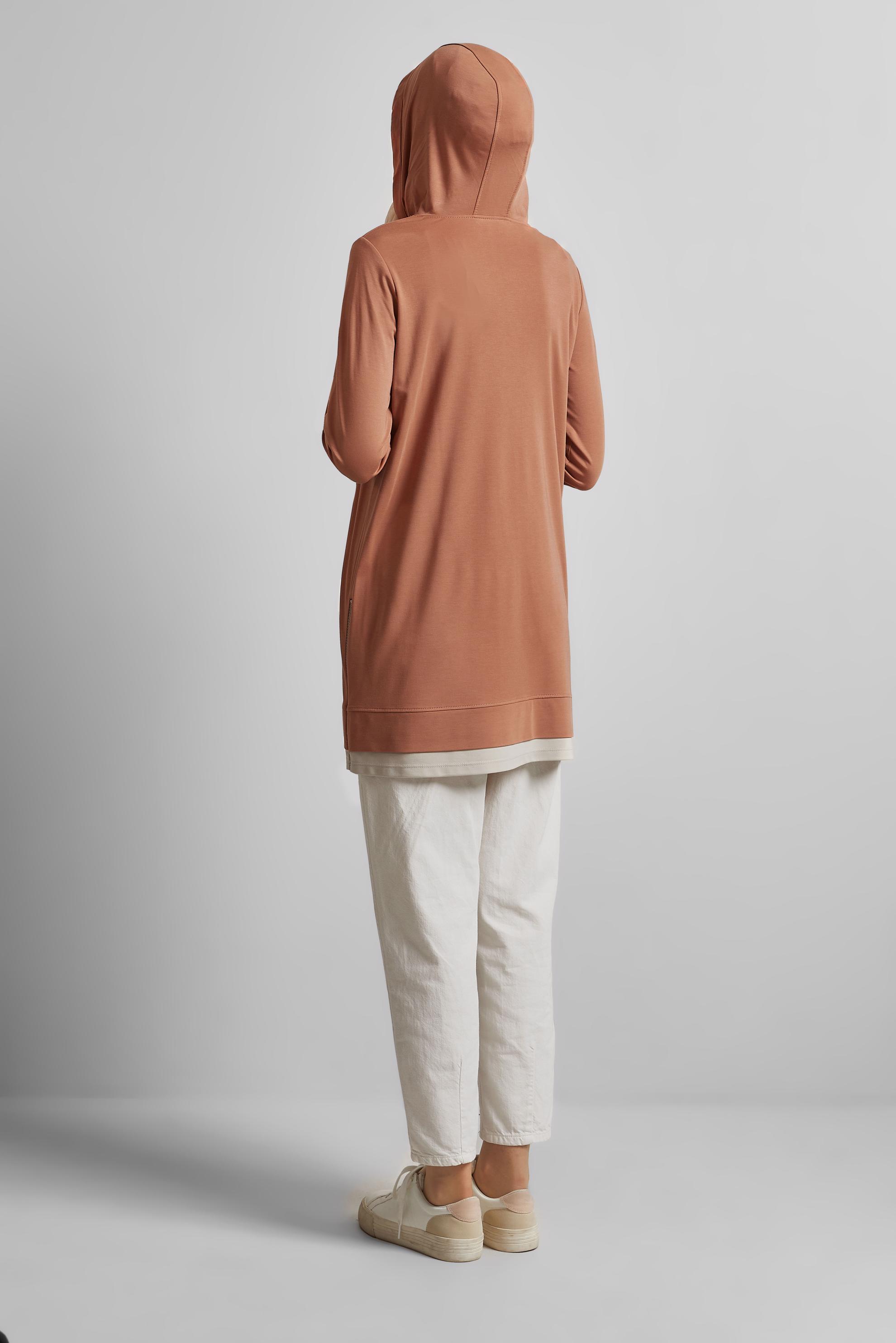 Tesettür giyim KAHVE KAPÜŞONLU EŞOFMAN TUNİK 45630