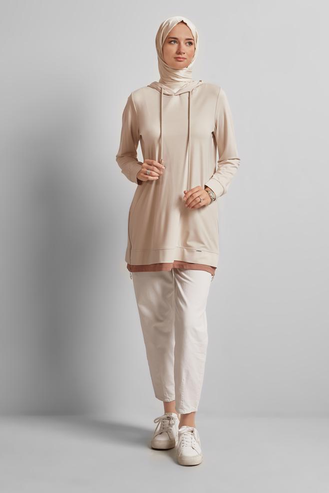 Hijab clothing ECRU HOODED TRACKSUIT TUNIC 45630 - ALVİNA