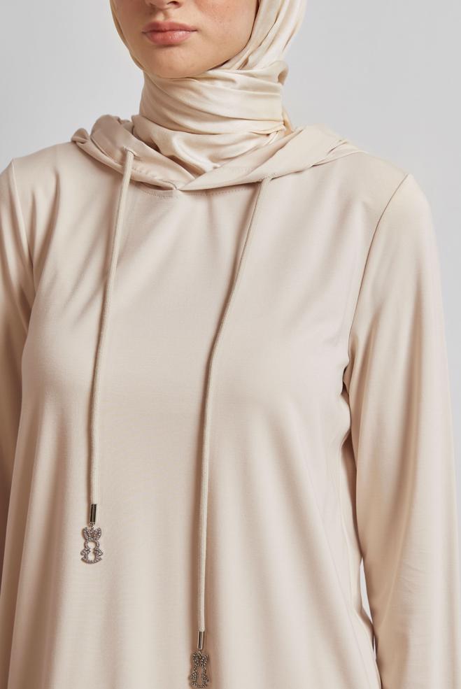 Hijab clothing ECRU HOODED TRACKSUIT TUNIC 45630 - ALVİNA