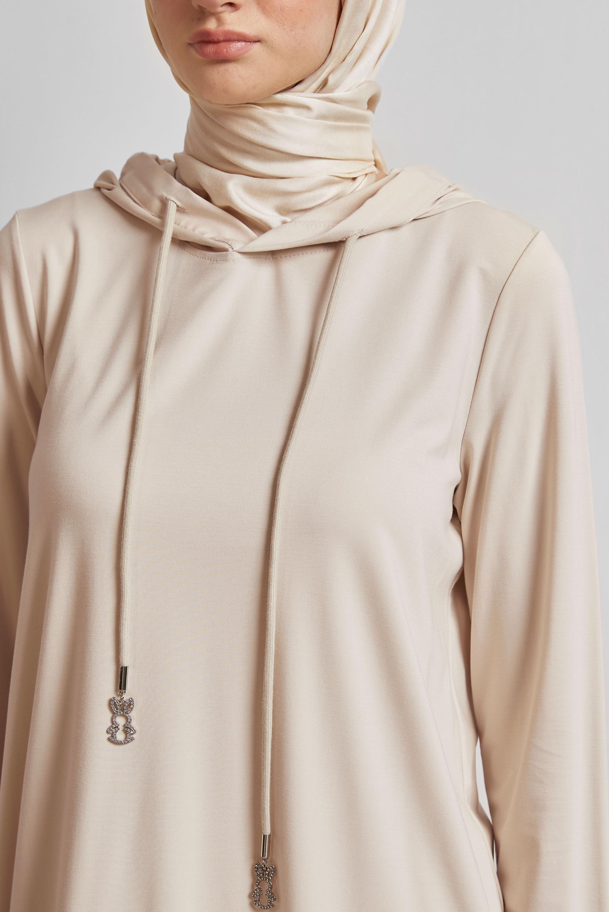 Tesettür giyim EKRU KAPÜŞONLU EŞOFMAN TUNİK 45630