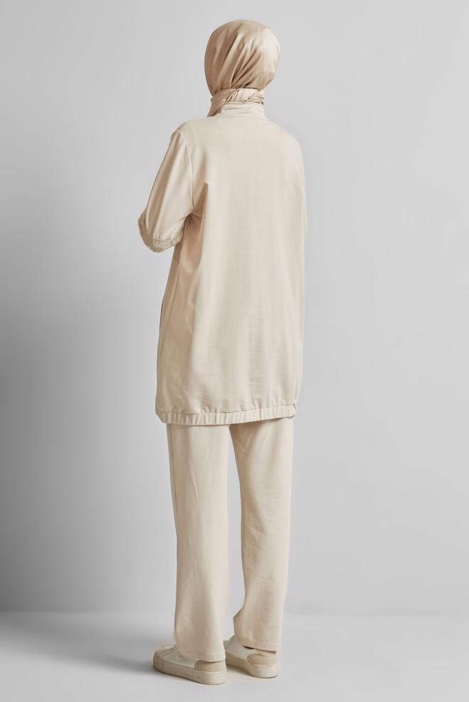 Vêtements hijab BEIGE ENSEMBLE SURVÊTEMENT ZIPPÉ 45631 - ALVİNA