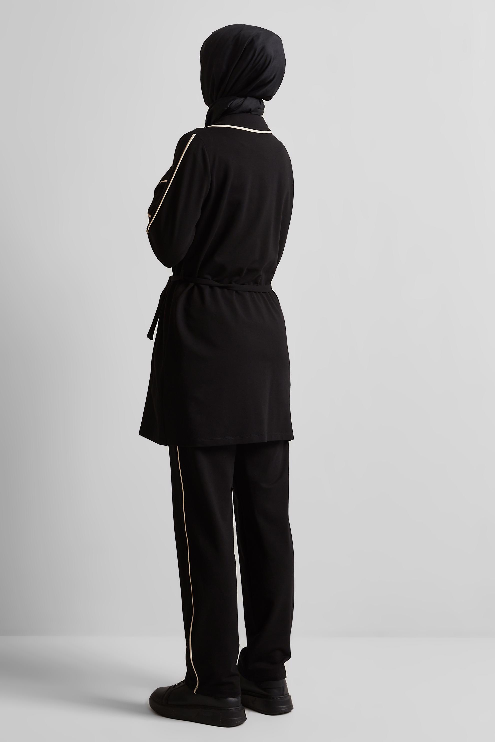 Tesettür giyim SİYAH KUŞAKLI PANTOLONLU EŞOFMAN TAKIM 45632