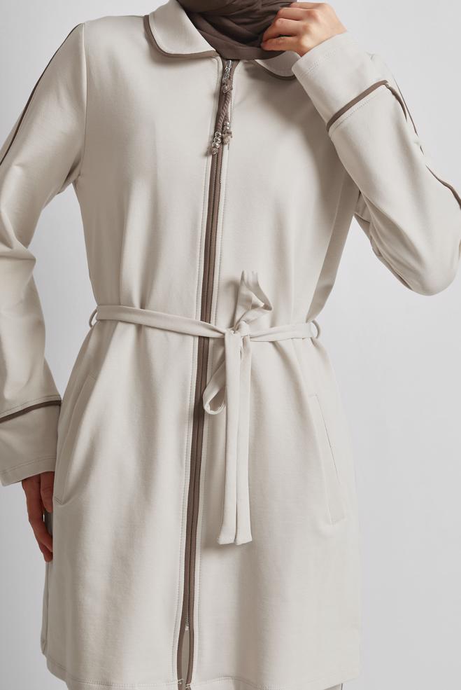 Vêtements hijab BEIGE ENSEMBLE DE SURVÊTEMENT CEINTURÉ 45632 - ALVİNA