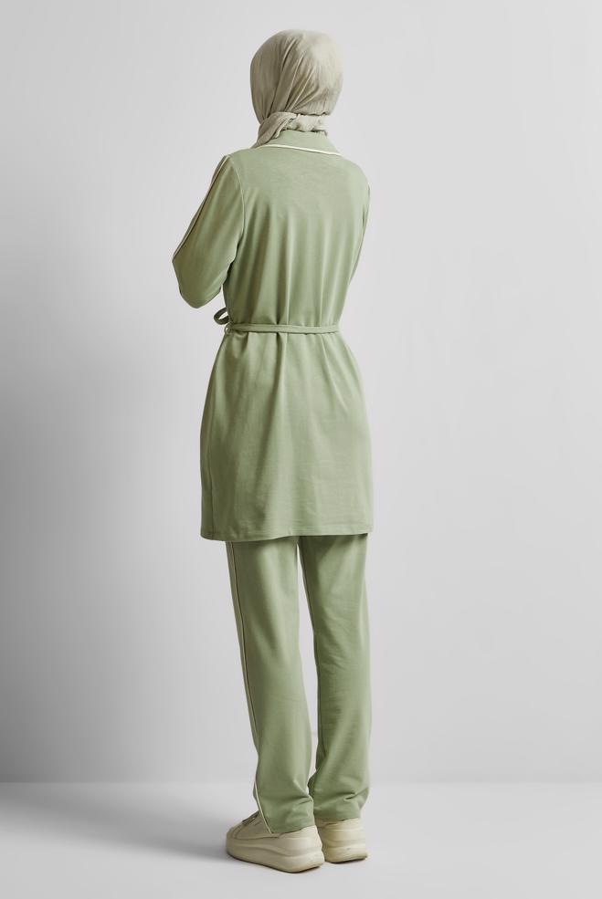 Vêtements hijab VERT ENSEMBLE DE SURVÊTEMENT CEINTURÉ 45632 - ALVİNA