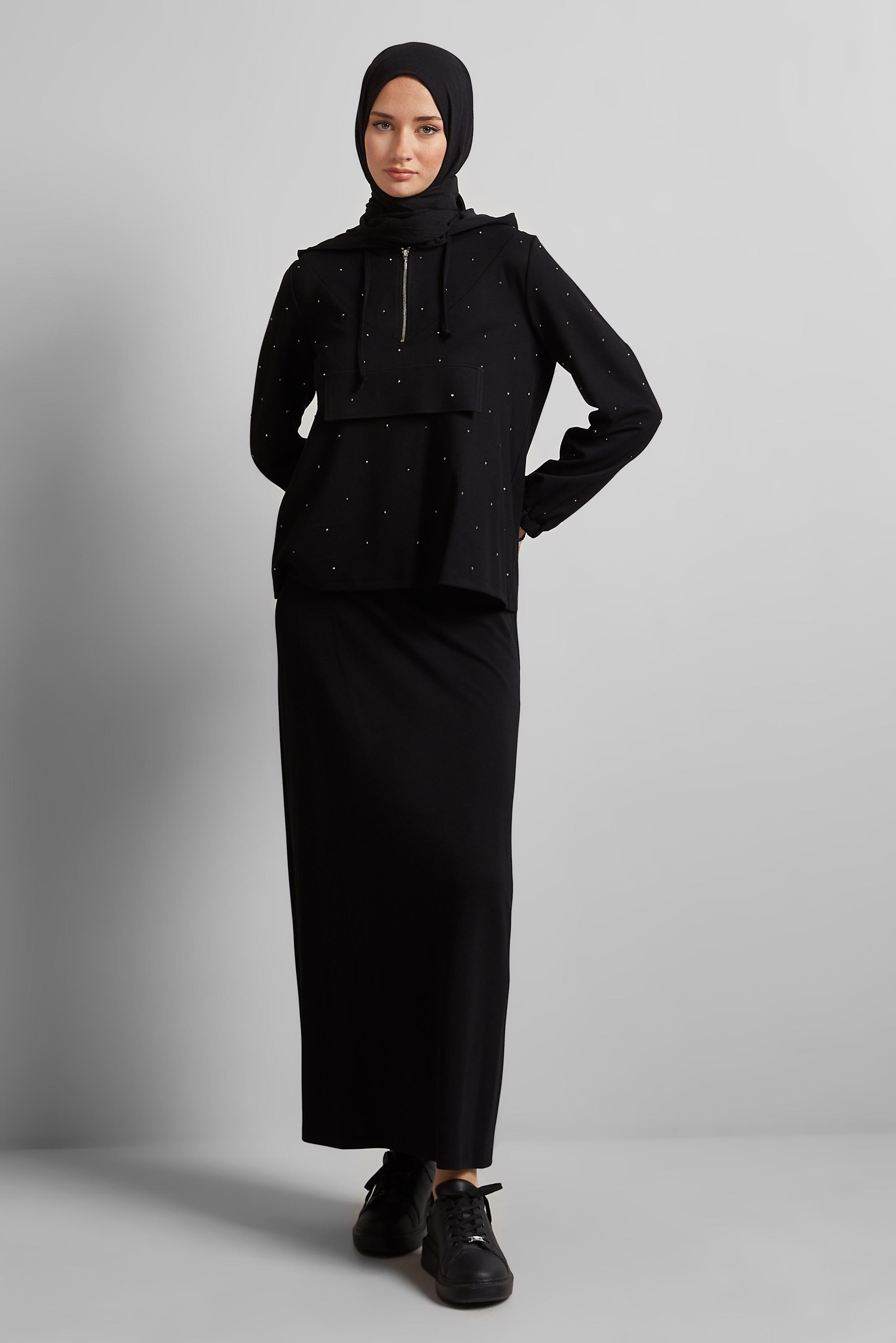 Vêtements hijab NOIR ENSEMBLE JUPE DE SURVÊTEMENT 45633