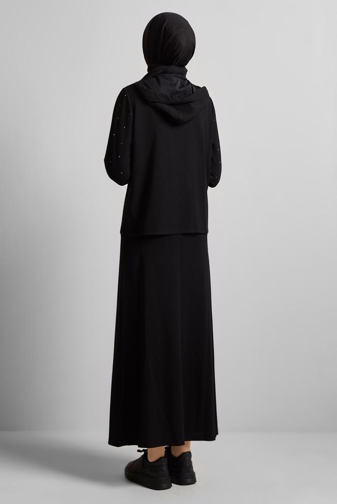 Vêtements hijab NOIR ENSEMBLE JUPE DE SURVÊTEMENT 45633 - ALVİNA