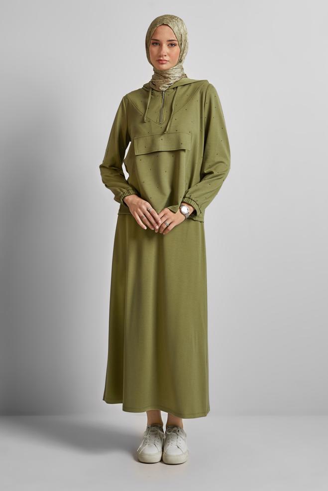 Vêtements hijab VERT ENSEMBLE JUPE DE SURVÊTEMENT 45633 - ALVİNA