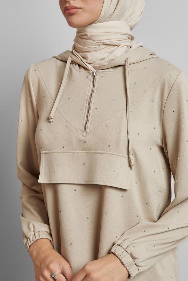 Vêtements hijab BEIGE ENSEMBLE JUPE DE SURVÊTEMENT 45633 - ALVİNA