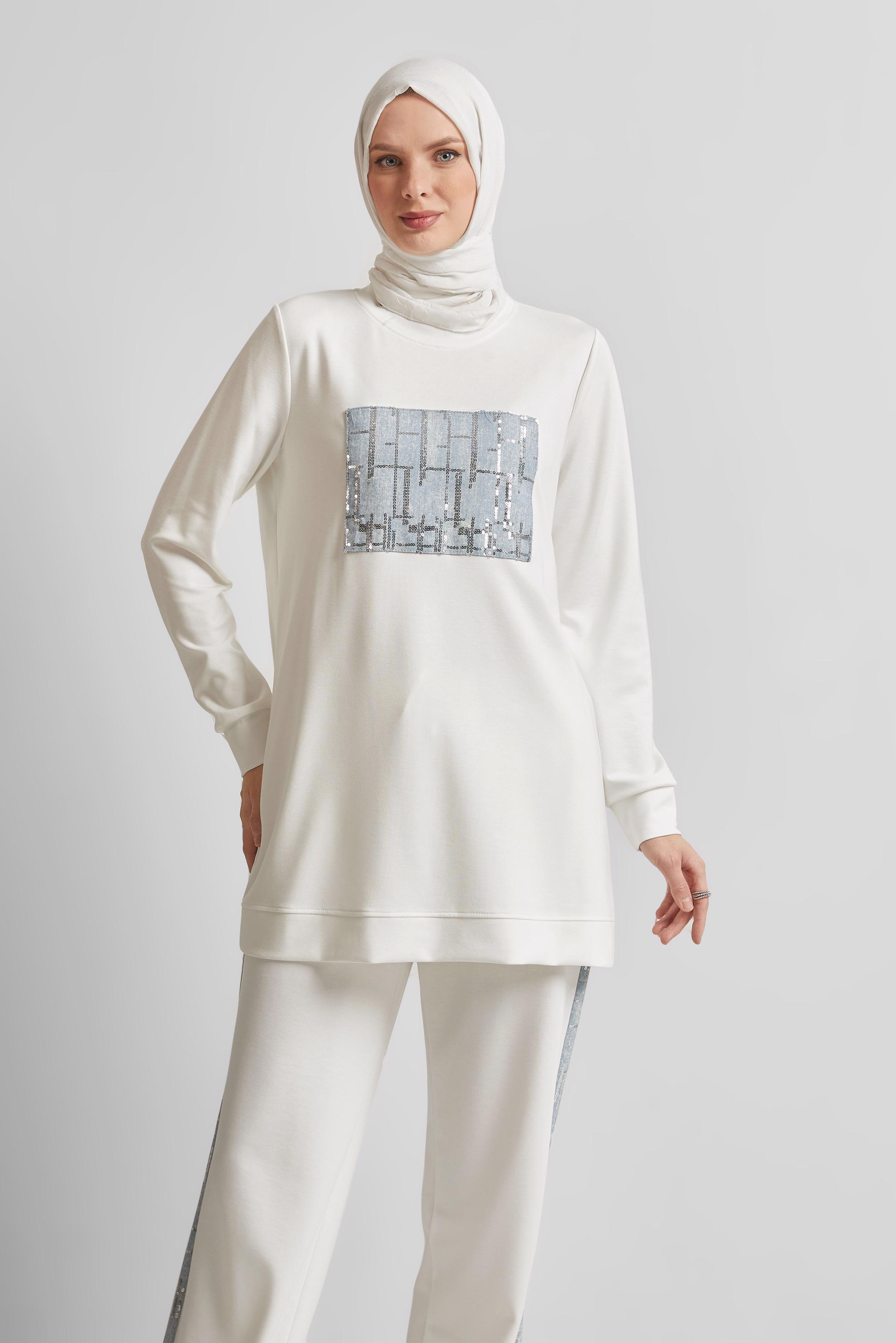 Tesettür giyim BEYAZ PANTOLONLU EŞOFMAN TAKIM 45663