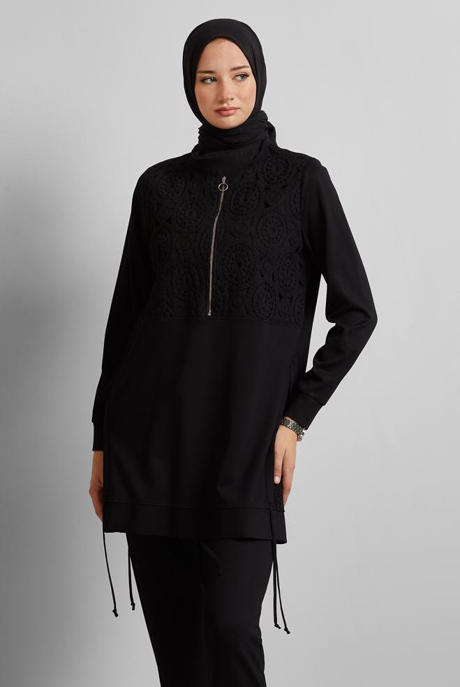 Hijab-Kleidung SCHWARZ TRAININGSANZUG TUNIKA 45667 - ALVİNA