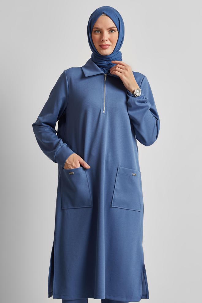 Hijab-Kleidung NAVY BLAU TRAININGSANZUG-SET MIT HOSE 45670 - ALVİNA