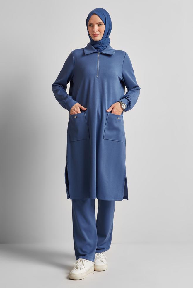 Hijab-Kleidung NAVY BLAU TRAININGSANZUG-SET MIT HOSE 45670 - ALVİNA