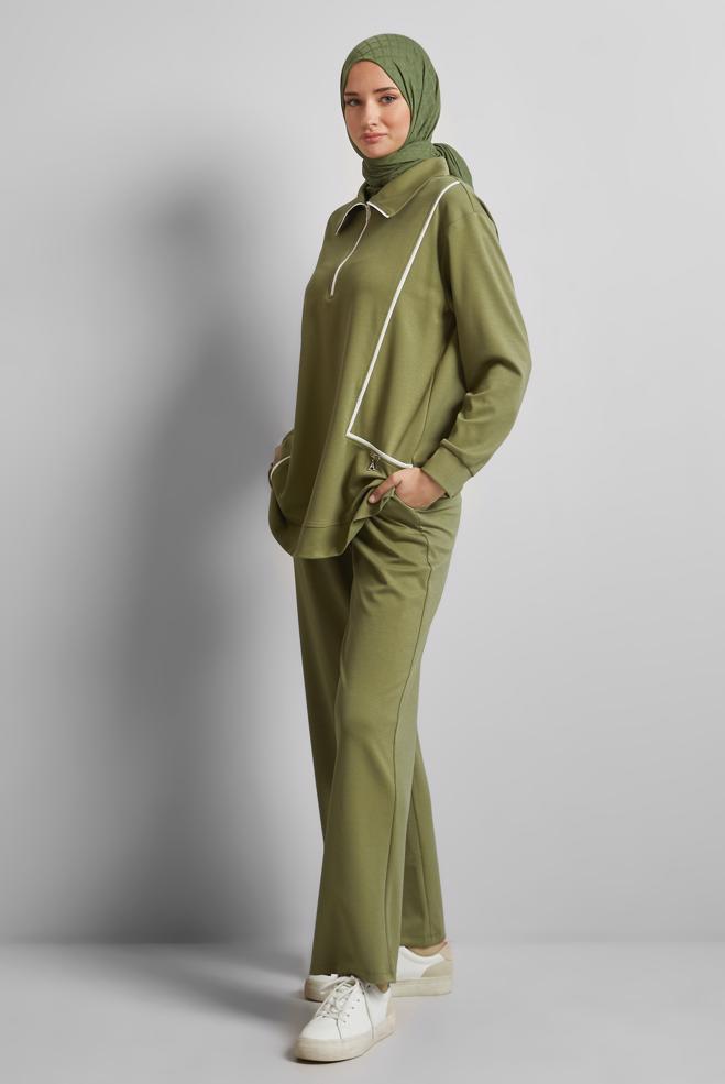 Hijab-Kleidung GRÜN TRAININGSHOSEN-SET 45671 - ALVİNA