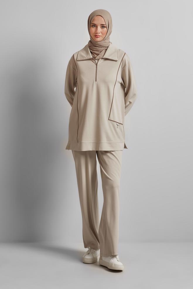 Vêtements hijab BEIGE ENSEMBLE PANTALON DE SURVÊTEMENT 45671 - ALVİNA