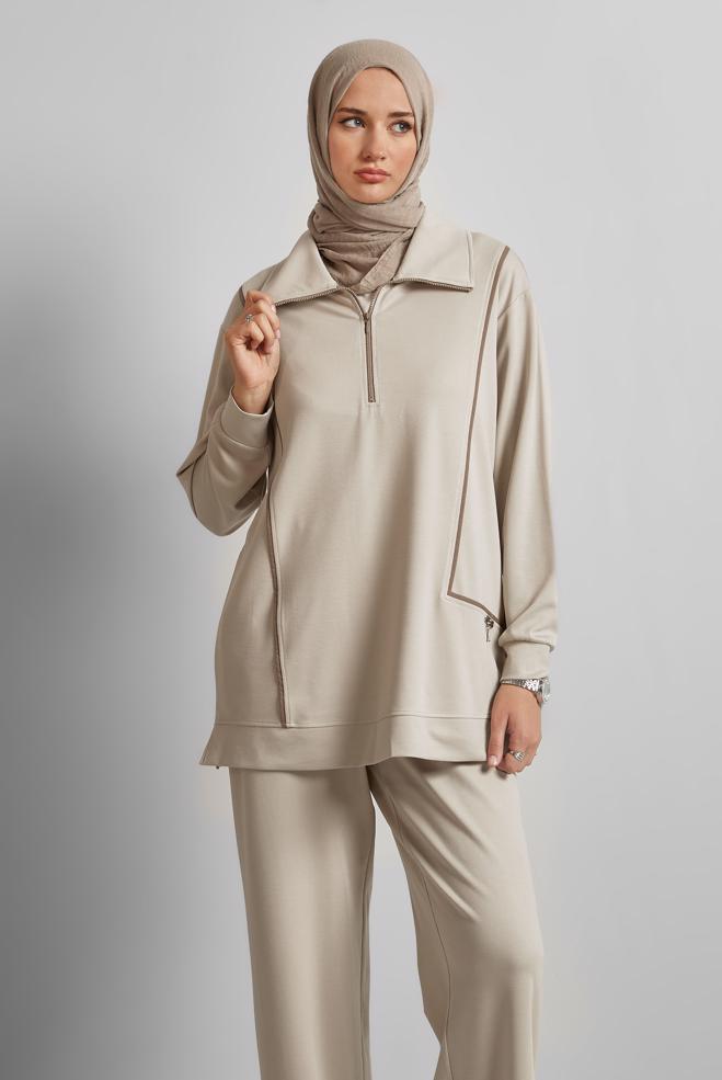 Vêtements hijab BEIGE ENSEMBLE PANTALON DE SURVÊTEMENT 45671 - ALVİNA