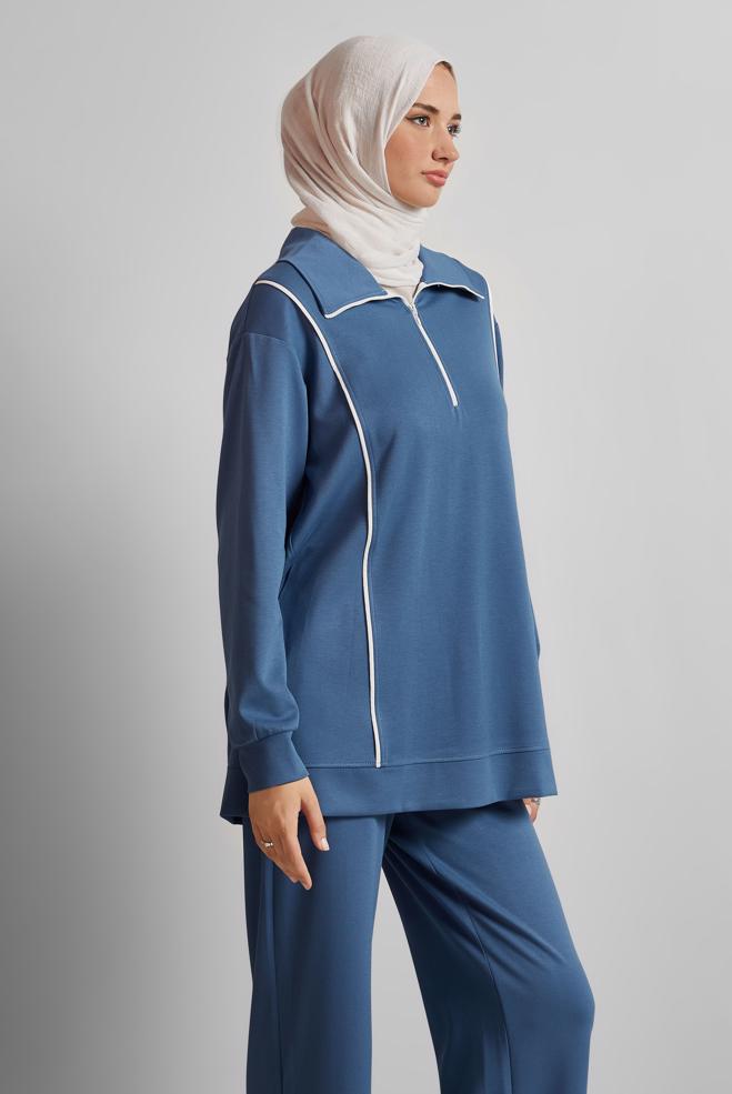 Hijab-Kleidung NAVY BLAU TRAININGSHOSEN-SET 45671 - ALVİNA
