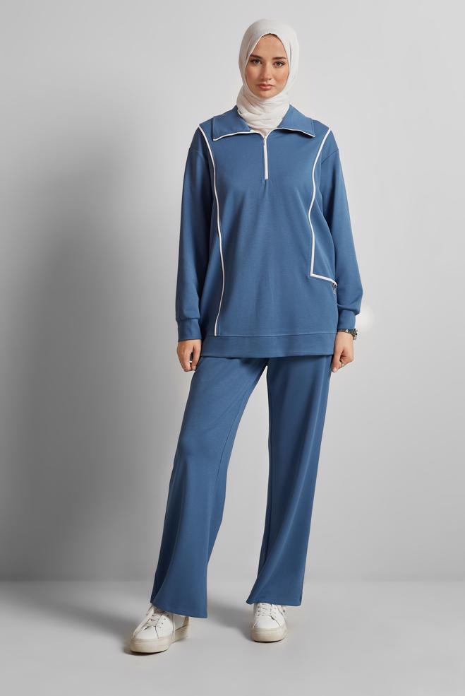 Hijab-Kleidung NAVY BLAU TRAININGSHOSEN-SET 45671 - ALVİNA