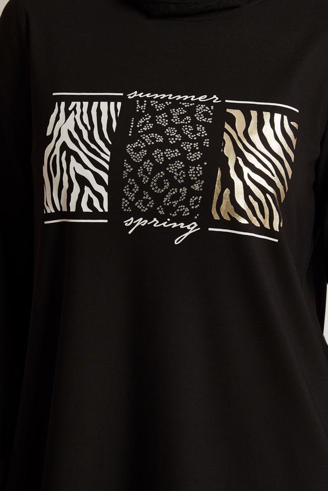 Hijab-Kleidung SCHWARZ BEDRUCKTE TRAININGSANZUG-TUNIKA 45691 - ALVİNA