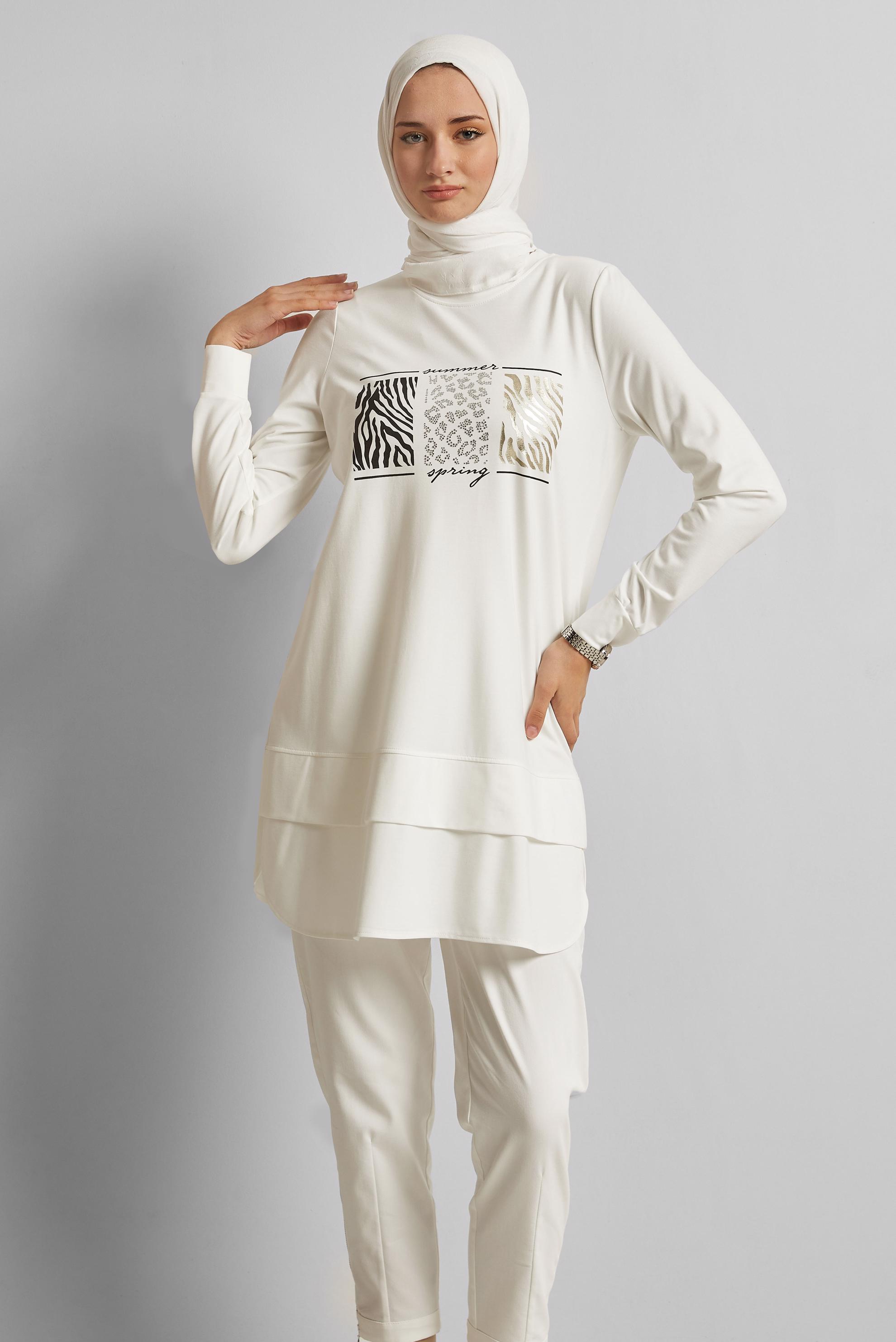 Vêtements hijab BLANC TUNIQUE DE SURVÊTEMENT IMPRIMÉE 45691