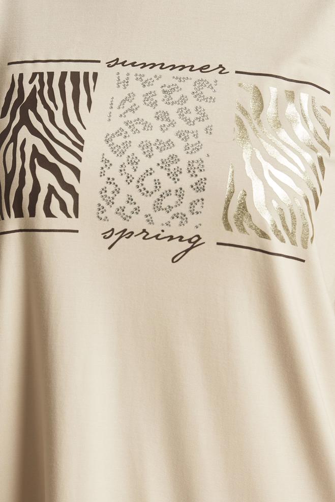 Hijab-Kleidung BEIGE BEDRUCKTE TRAININGSANZUG-TUNIKA 45691 - ALVİNA