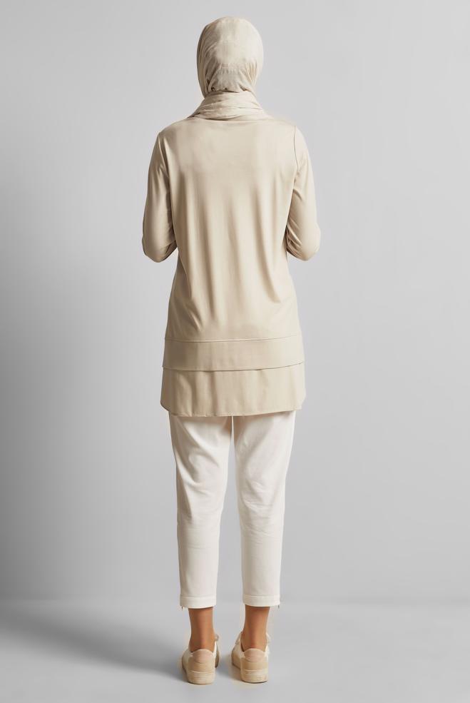 Hijab-Kleidung BEIGE BEDRUCKTE TRAININGSANZUG-TUNIKA 45691 - ALVİNA