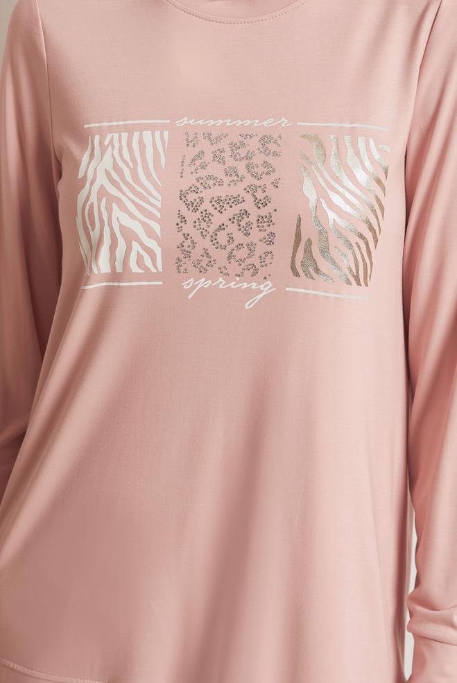 Hijab-Kleidung PULVER BEDRUCKTE TRAININGSANZUG-TUNIKA 45691 - ALVİNA