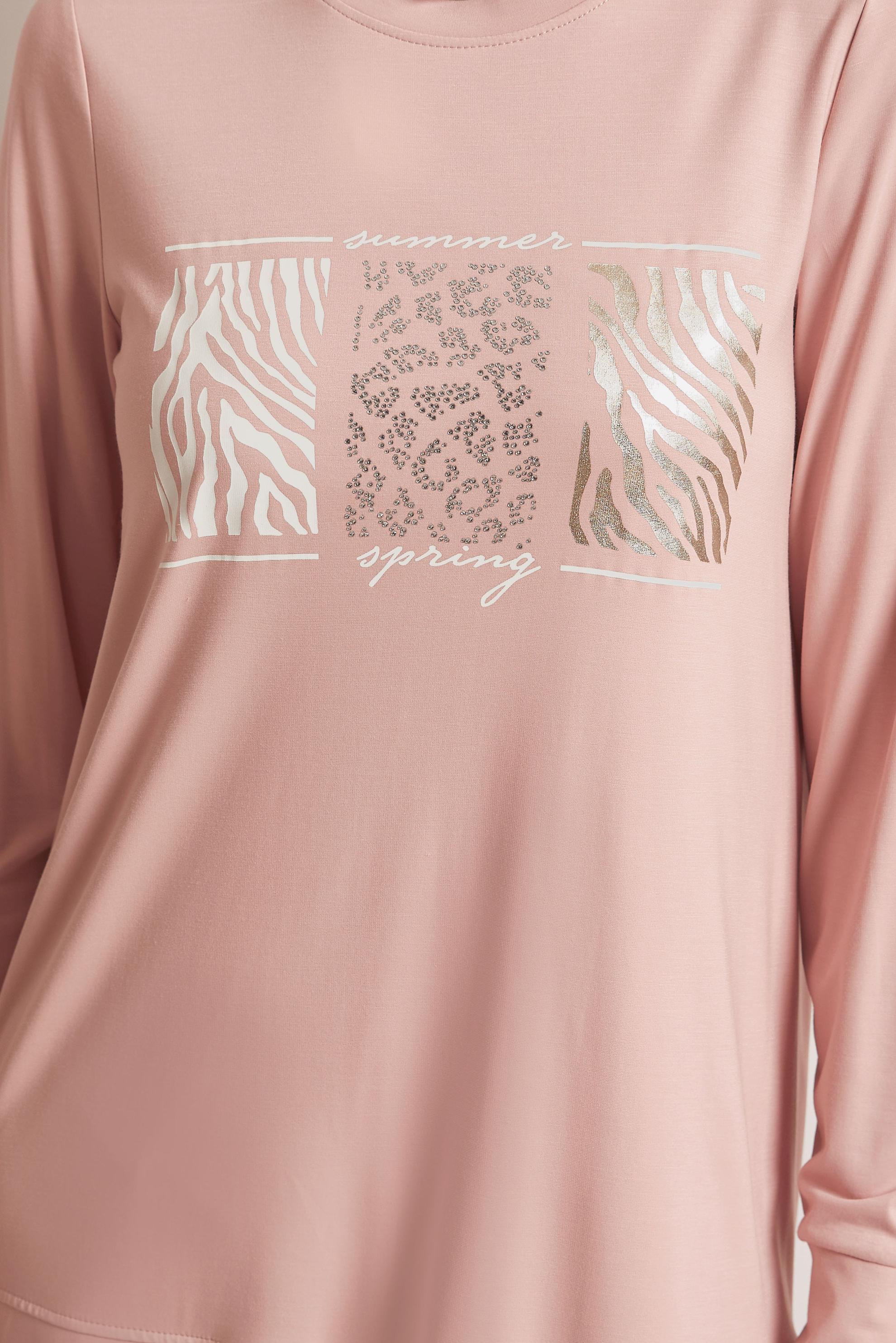 Tesettür giyim PUDRA BASKILI EŞOFMAN TUNİK 45691