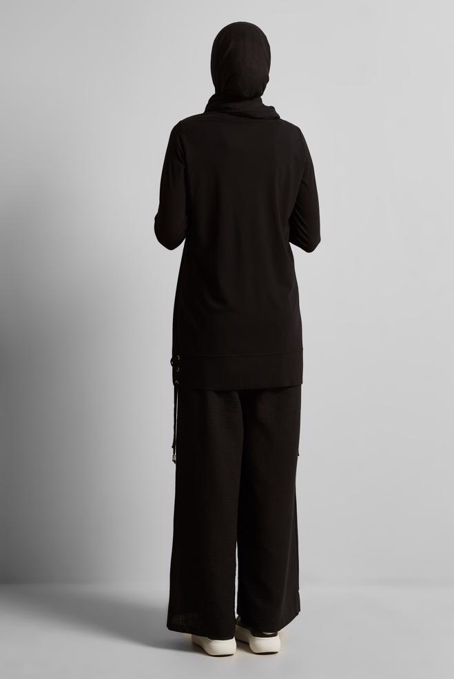 Hijab-Kleidung SCHWARZ BEDRUCKTE TRAININGSANZUG-TUNIKA 45692 - ALVİNA