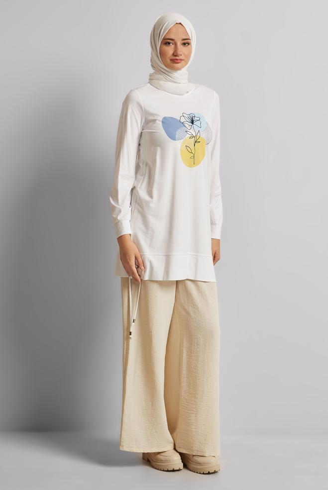 Hijab clothing WHITE PRINTED TRACKSUIT TUNIC 45692 - ALVİNA