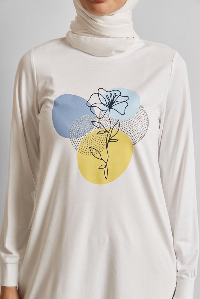 Hijab clothing WHITE PRINTED TRACKSUIT TUNIC 45692 - ALVİNA