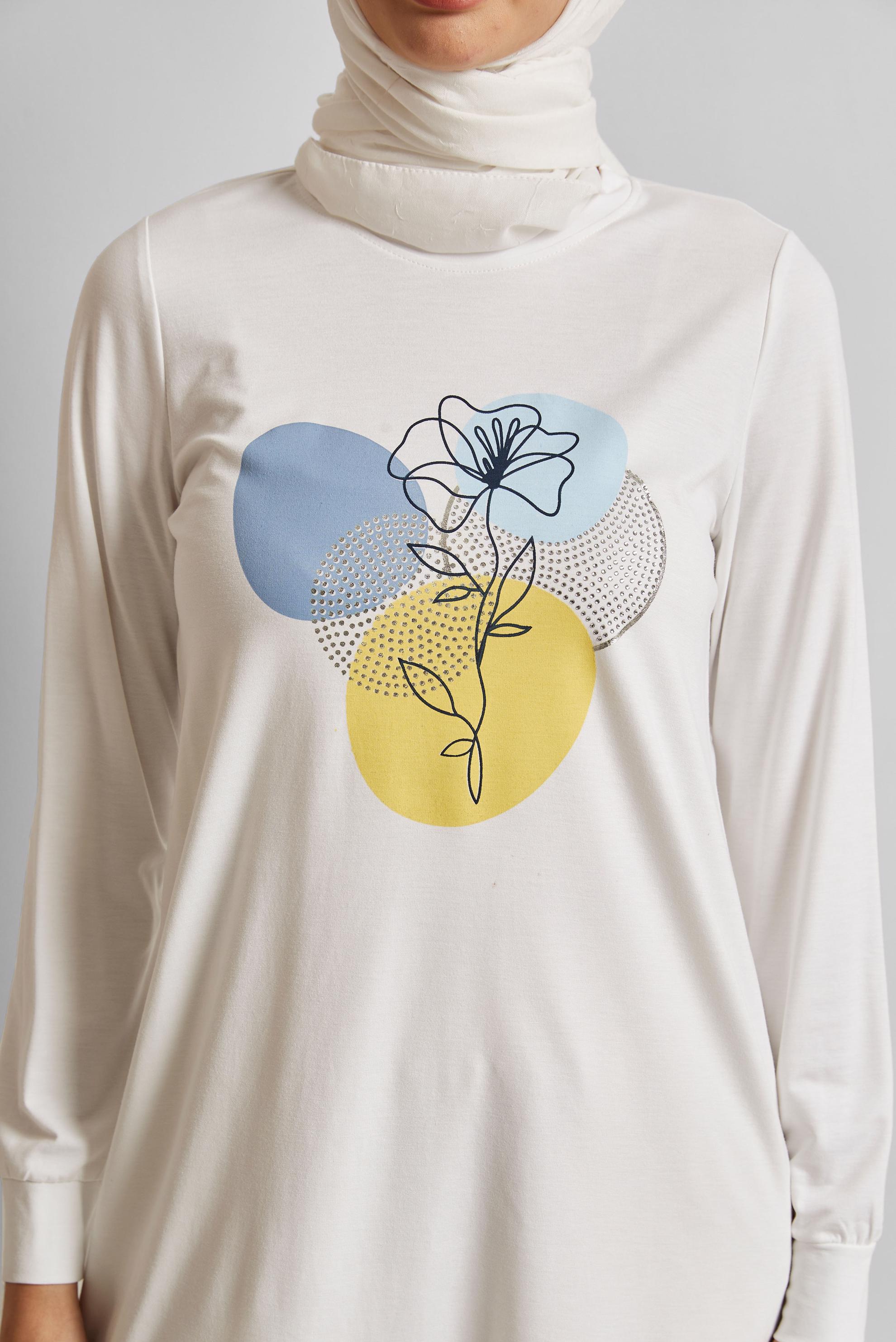 Tesettür giyim BEYAZ BASKILI EŞOFMAN TUNİK 45692