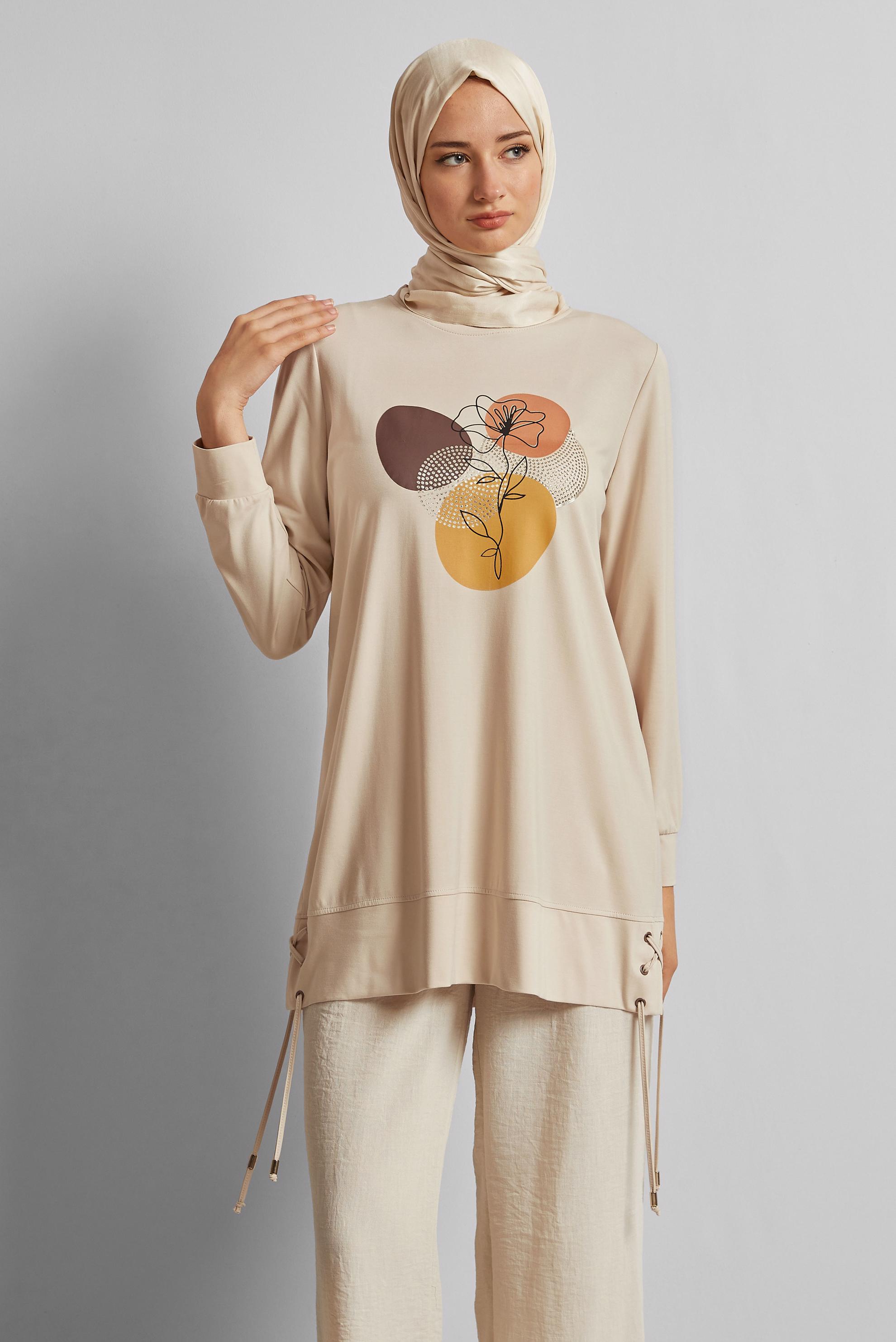 Vêtements hijab BEIGE TUNIQUE DE SURVÊTEMENT IMPRIMÉE 45692