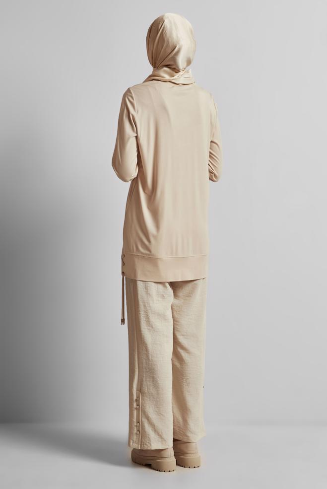 Hijab clothing BEIGE PRINTED TRACKSUIT TUNIC 45692 - ALVİNA