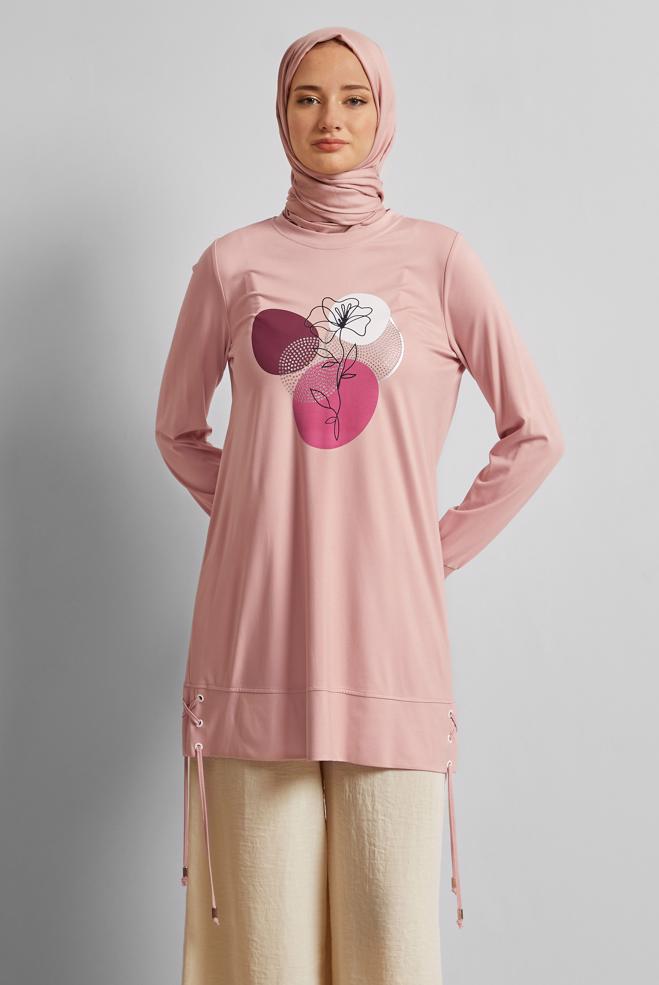 Hijab clothing POWDER PRINTED TRACKSUIT TUNIC 45692 - ALVİNA