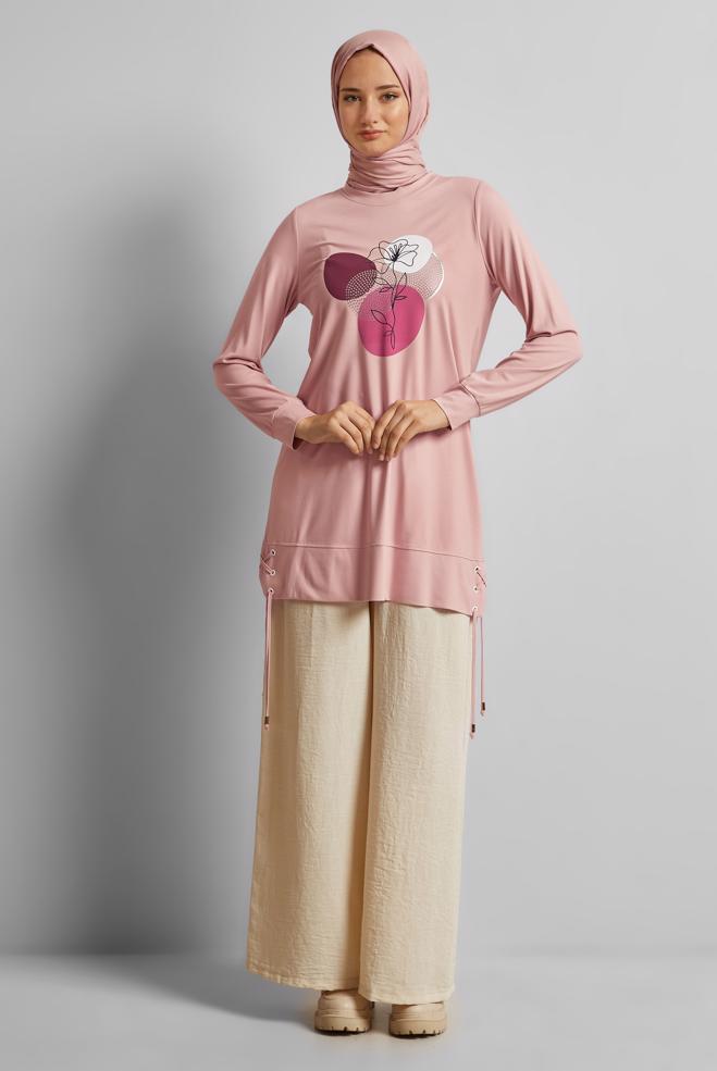 Hijab clothing POWDER PRINTED TRACKSUIT TUNIC 45692 - ALVİNA