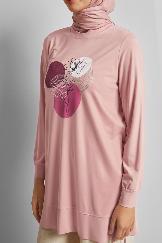 Hijab clothing POWDER PRINTED TRACKSUIT TUNIC 45692 - ALVİNA