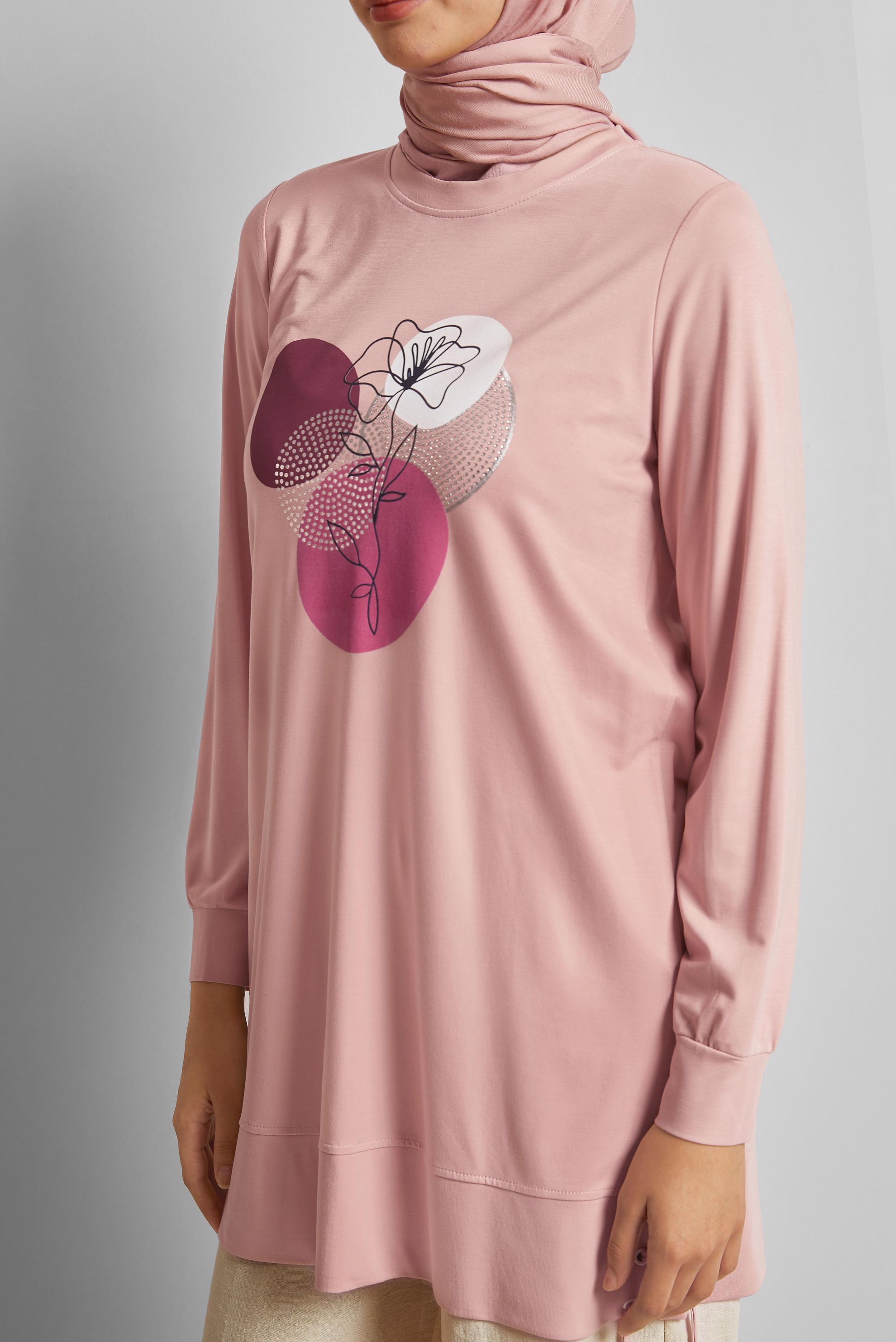 Tesettür giyim PUDRA BASKILI EŞOFMAN TUNİK 45692