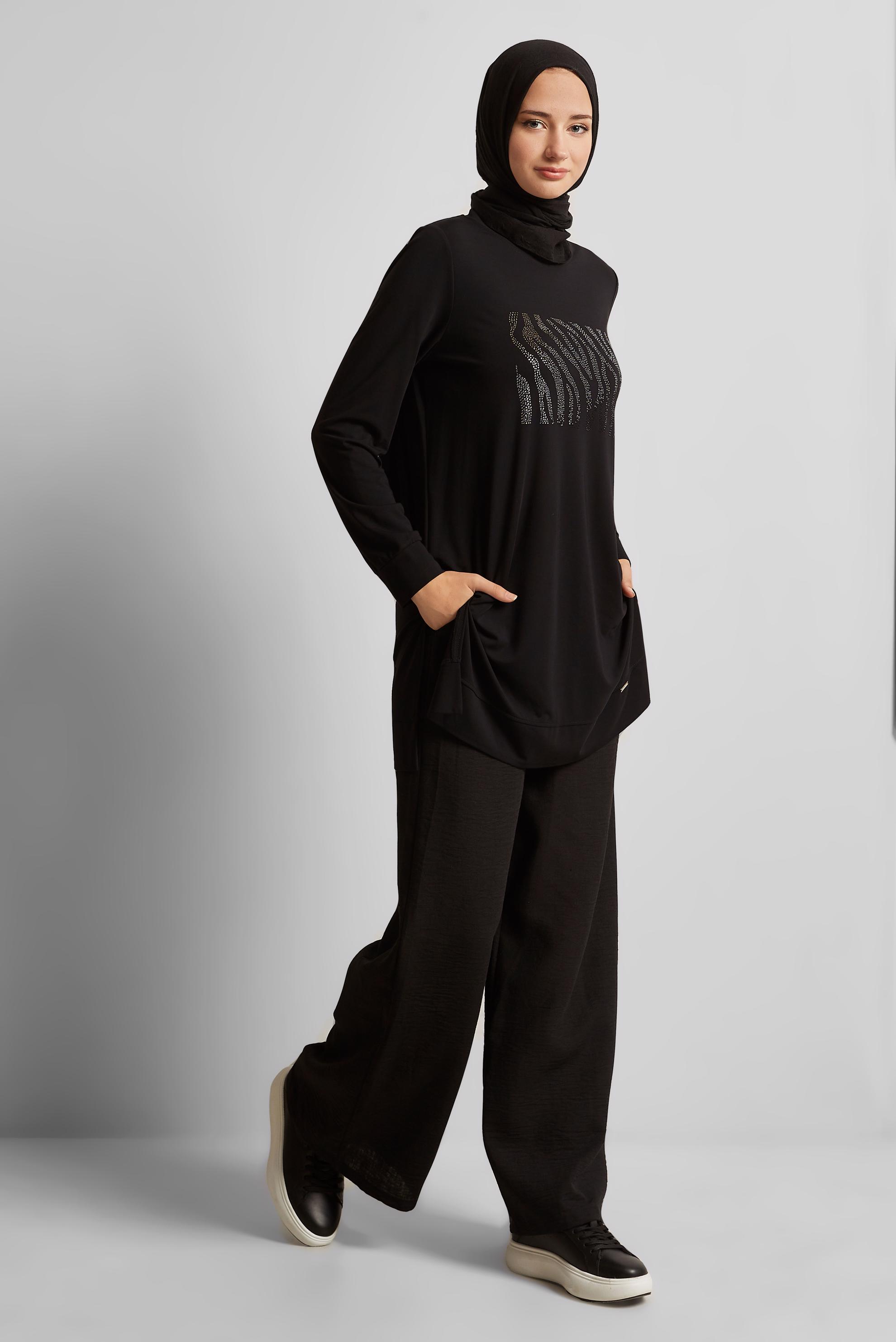 Vêtements hijab NOIR TUNIQUE DE SURVÊTEMENT IMPRIMÉE 45693