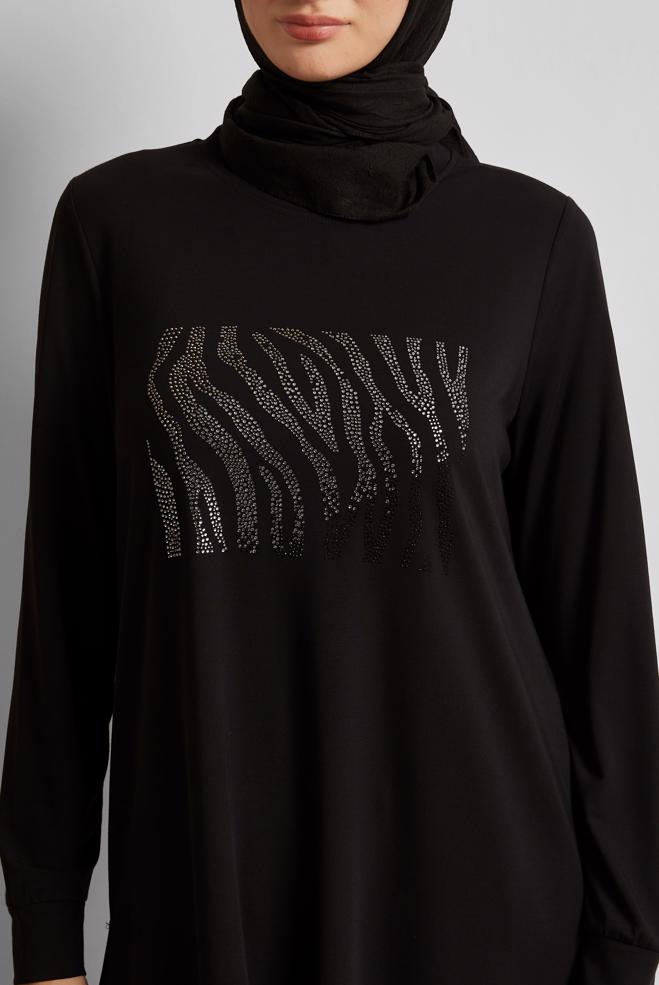 Hijab clothing BLACK PRINTED TRACKSUIT TUNIC 45693 - ALVİNA