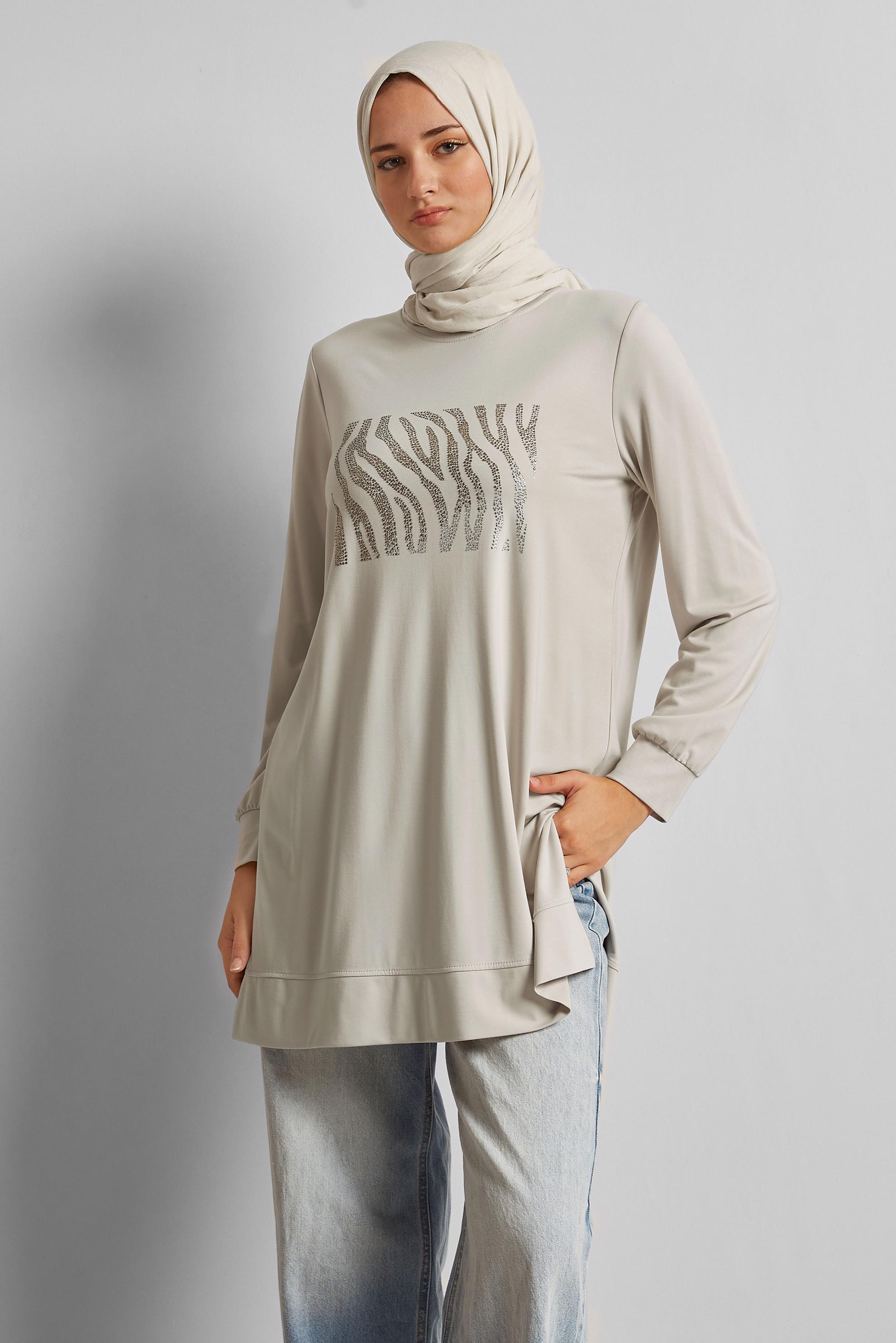 Vêtements hijab BEIGE TUNIQUE DE SURVÊTEMENT IMPRIMÉE 45693
