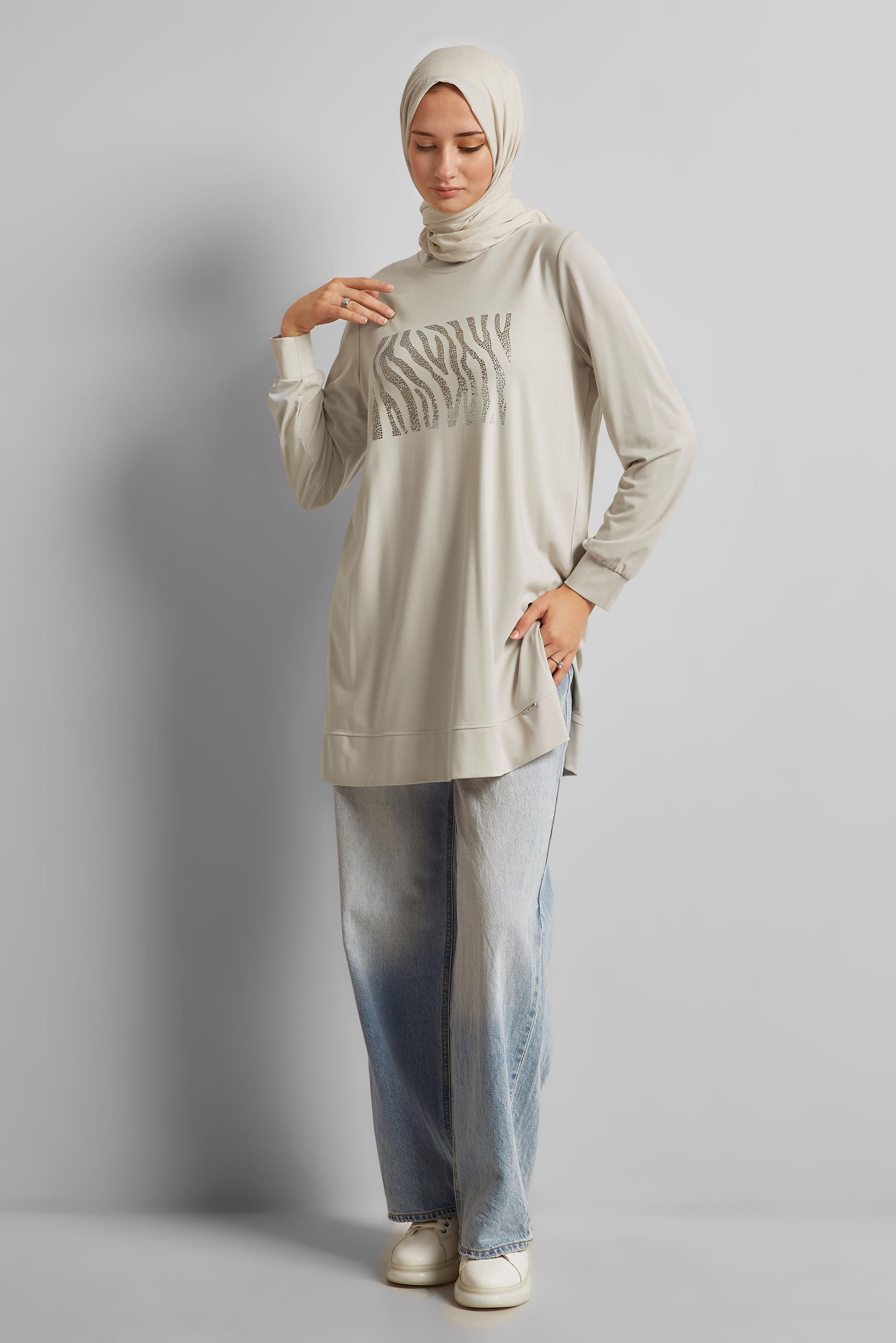 Vêtements hijab BEIGE TUNIQUE DE SURVÊTEMENT IMPRIMÉE 45693