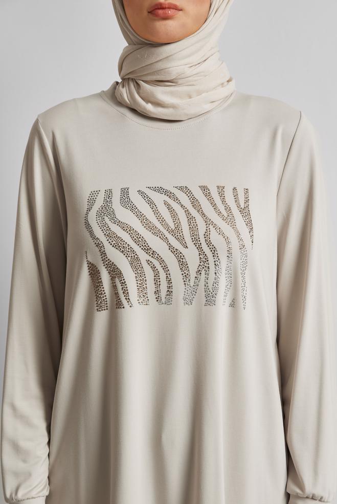 Hijab clothing BEIGE PRINTED TRACKSUIT TUNIC 45693 - ALVİNA