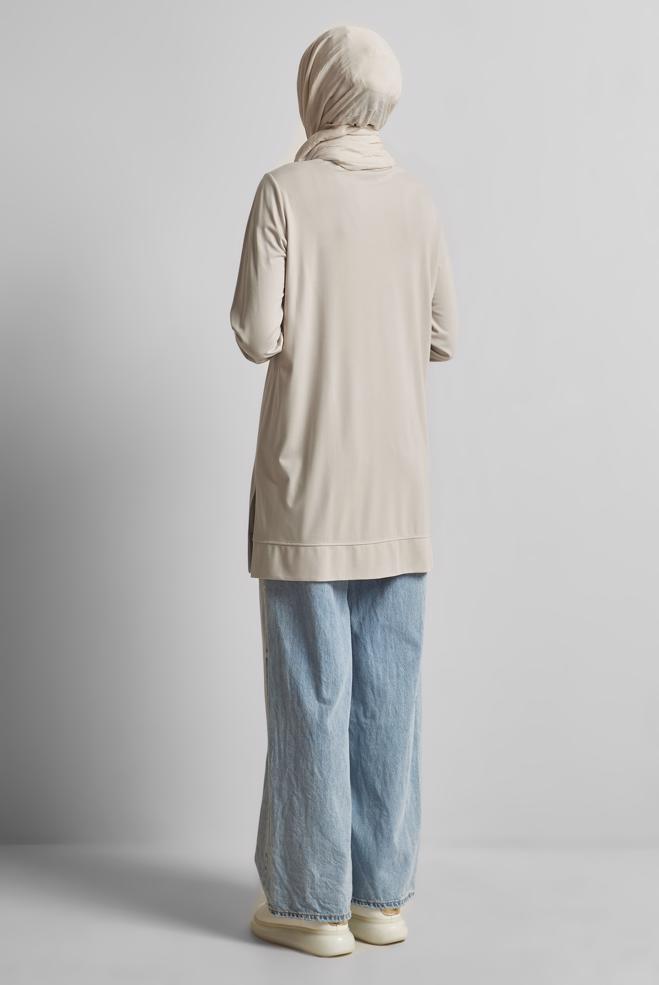Hijab clothing BEIGE PRINTED TRACKSUIT TUNIC 45693 - ALVİNA