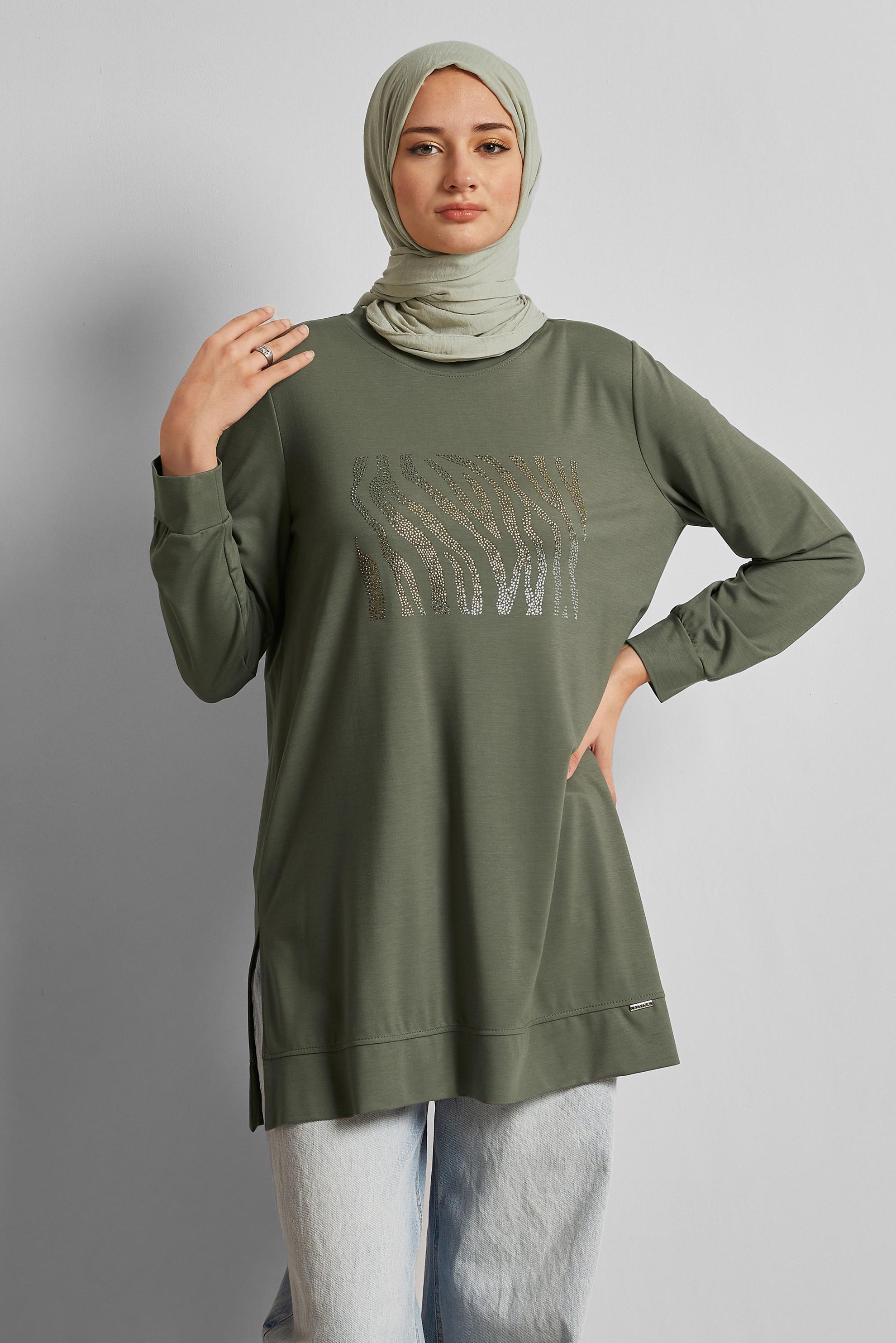 Vêtements hijab KAKI TUNIQUE DE SURVÊTEMENT IMPRIMÉE 45693