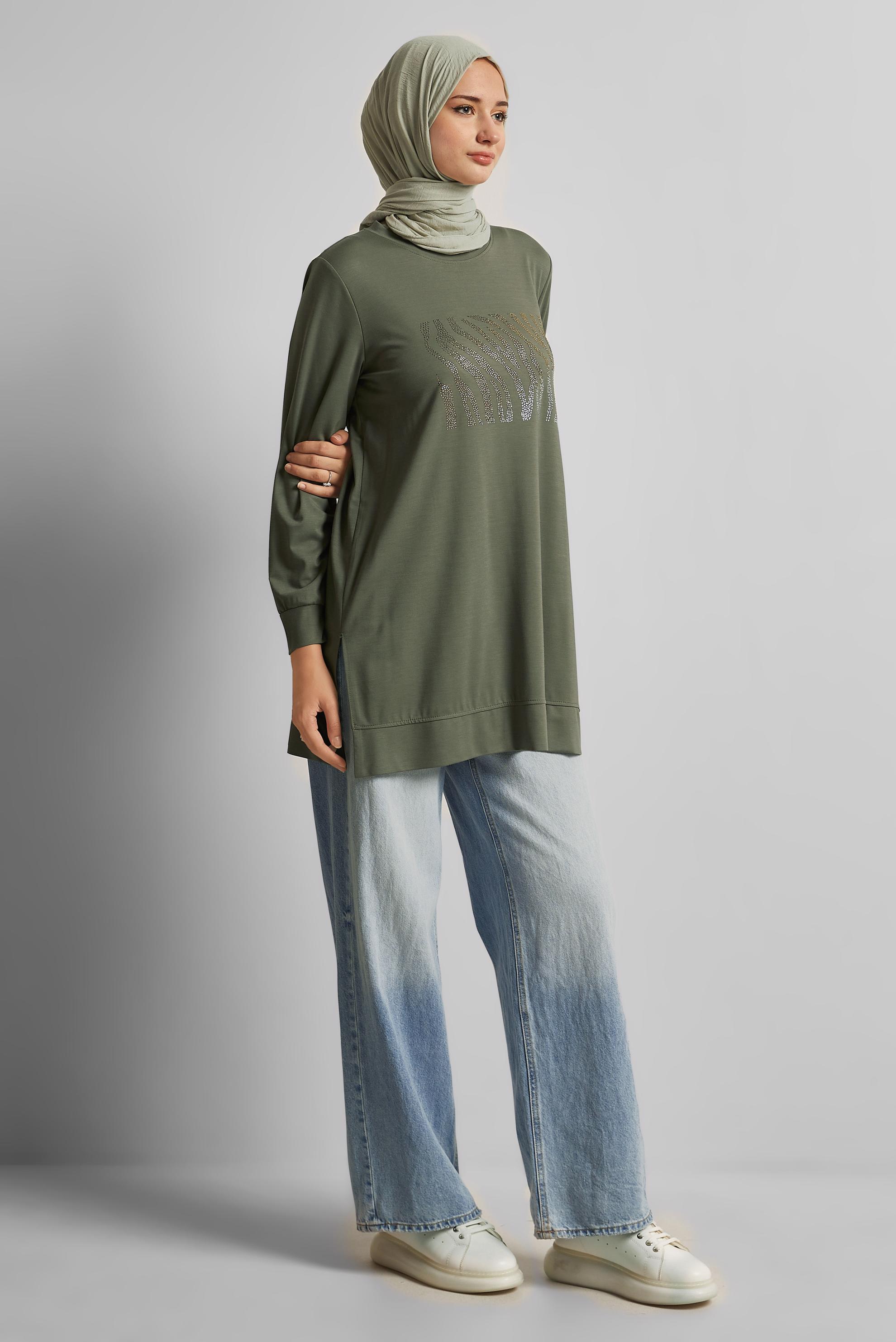 Vêtements hijab KAKI TUNIQUE DE SURVÊTEMENT IMPRIMÉE 45693